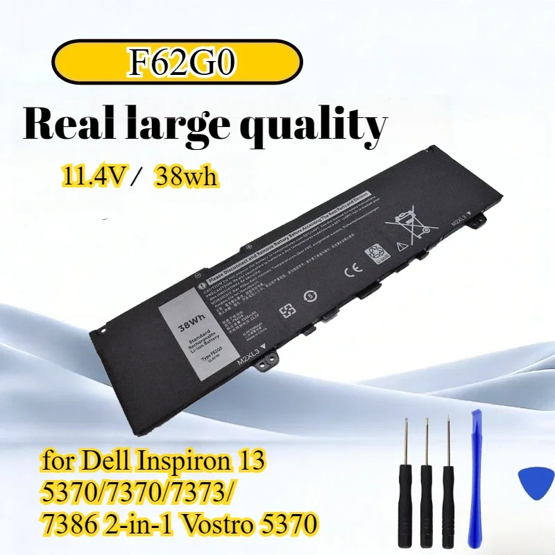 F62G0 11.4V Battery for Dell Inspiron 13 5370/7370/7373/7386 2-in-1 Vostro 5370 Li-polymer with Tools