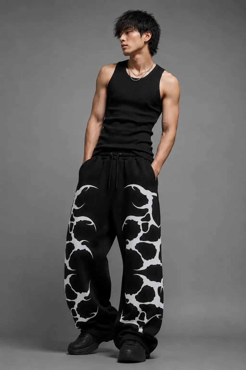Gothic Horde Totem Wide Leg Sports Pants for WomenY2K Dark Street Style Loose Straight Running Pants Harikurus Punk Casual Pants