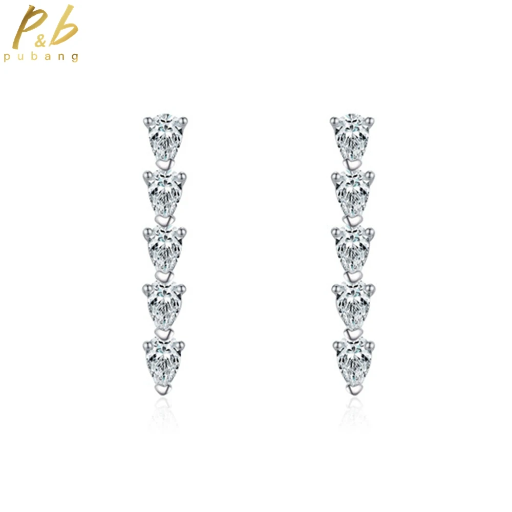 

PuBang Fine Jewelry Real 925 Sterling Silver Sparkling Pear High Carbon Diamond Stud Earrings for Women Party Gift Drop Shipping