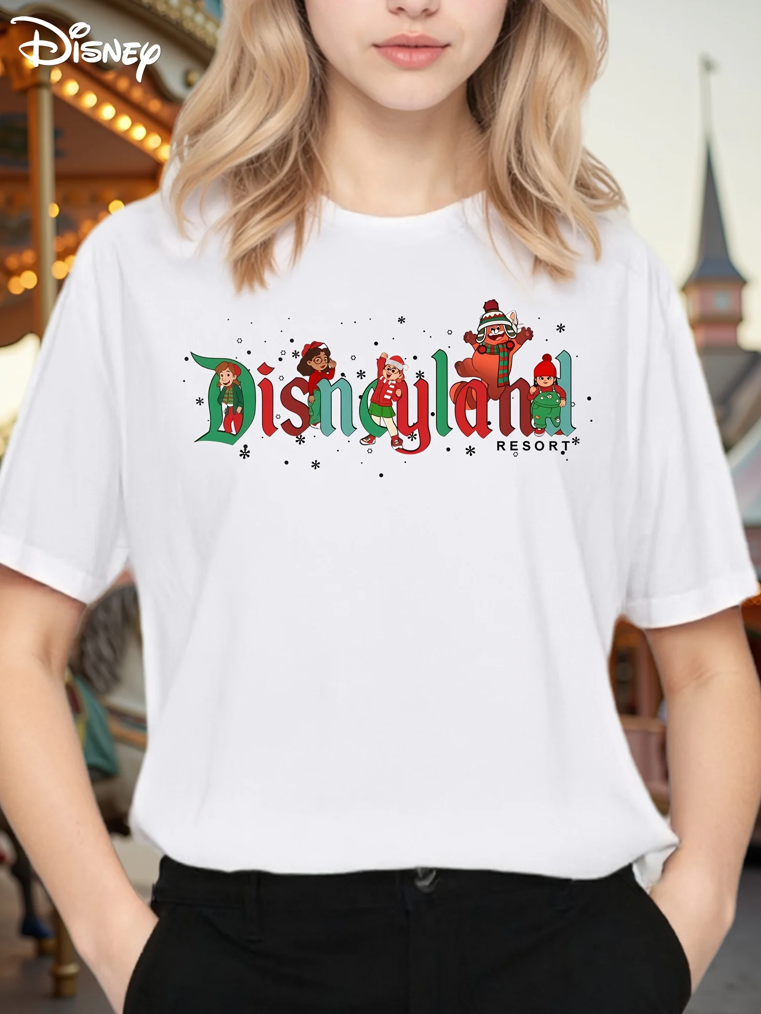 

Футболка Disney с рождественским дизайном Микки и Минни Маус, с Дональдом Даком и Гуфи — повседневный круглый вырез с короткими рукавами