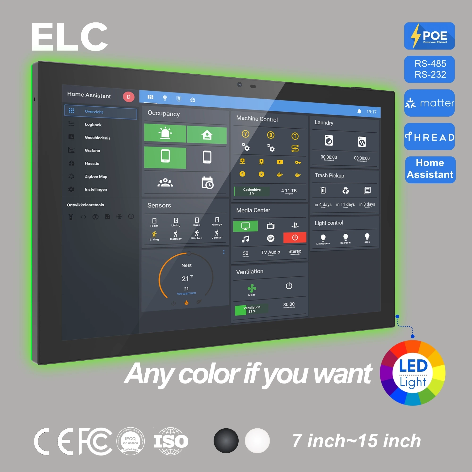 10.1 Inch Android 14 RK3576S Smart Home Panel Zigbee Matter Thread POE Wall Mount Touch Screen HMI Tablet With RS485 RJ45 Port
