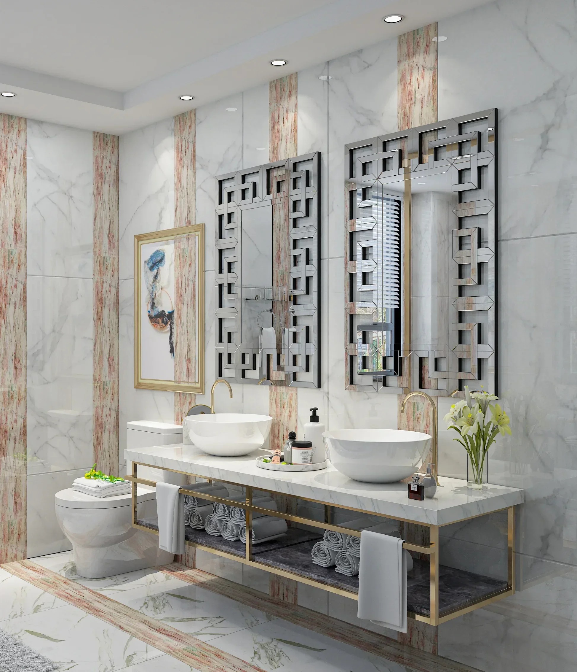 Wall Mirror Art Deco Hotel Lobby Vanity Room Easy Assembly Sturdy Durable Premium Quality Stable Construction Heavy Duty