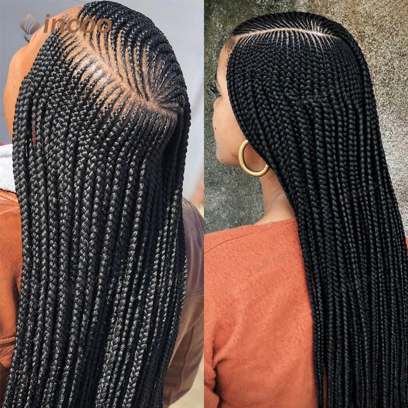 Боковая часть Cornrow Braids Синтетические парики для женщин Полный парик фронта шнурка Коса Африканские волосы Коробка без узлов Плетеные парики Светлый парик