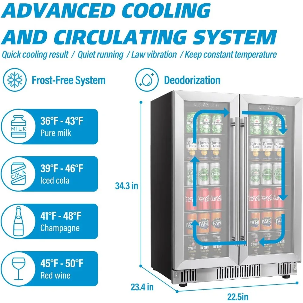 مبرد ثلاجة مشروبات مقاس 24 بوصة، 5.4 مكعب/176 يمكن ثلاجة كبيرة بمنطقة مزدوجة مع باب زجاجي أمامي، تحت ثلاجة صغيرة #5