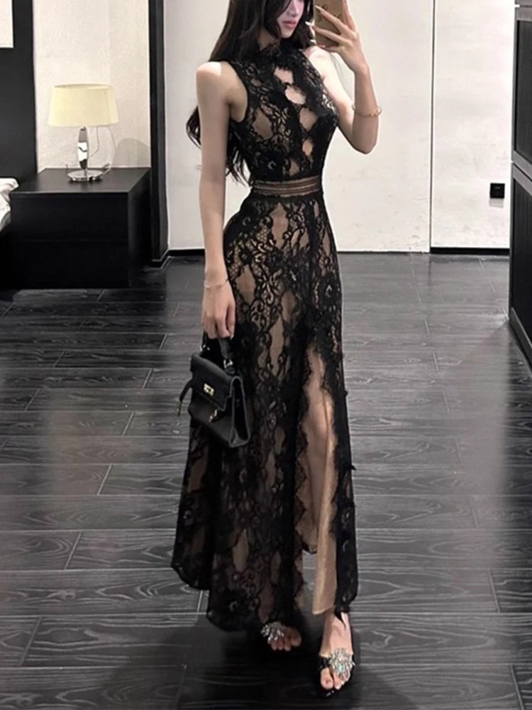 

XZY Sexy Lace Hollow out Svel Dr Women's plus Size High Waist Slit Skirt Summer Faionable Bodycon Dr