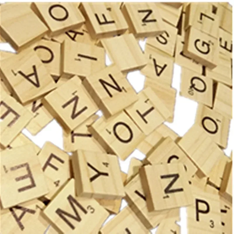 100Pcs Wood Tiles Letter Alphabet Craft Wooden Decorations for Home Event Wedding Party DIY Digital Puzzle Letters Decor Toy