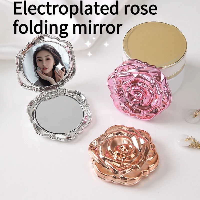 Portable Flip Folding Rose Makeup Mirror High-definition Double-sided Mini Rose Shaped Mirror