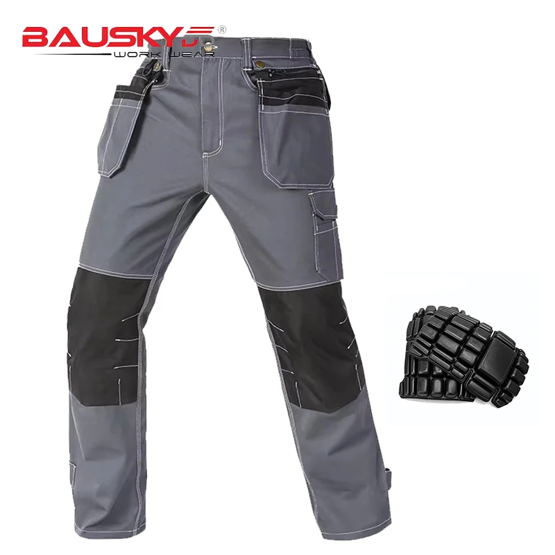 Mens Safety Workwear Pants Work Pants Trousers Tool Pockets Cargo Pants with Knee Pads for Electrician Mechanic Repairman