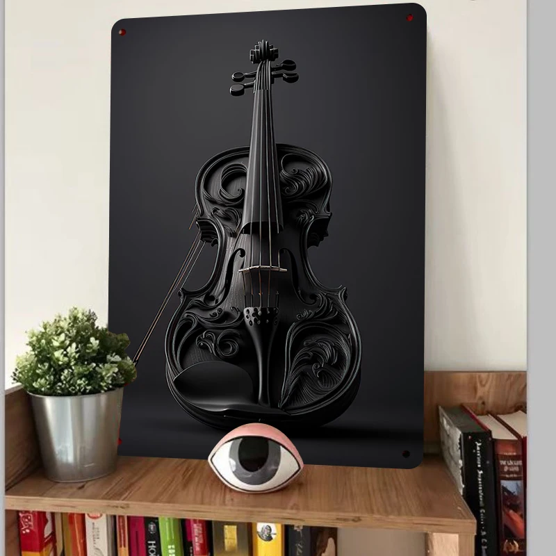 Exquisite Black Carved Violin Metal Iron Painting Home Wall Decor Art Hanging Ornament for Cross Border