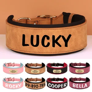 Large collier personnalisé pour chien, cuir PU, colliers personnalisés pour plaques d’identification, collier doux pour animaux de compagnie pour chiens petits, moyens, grands, pitbull buldog 8 meilleurs noms de collier pour chiens en vente - No 7