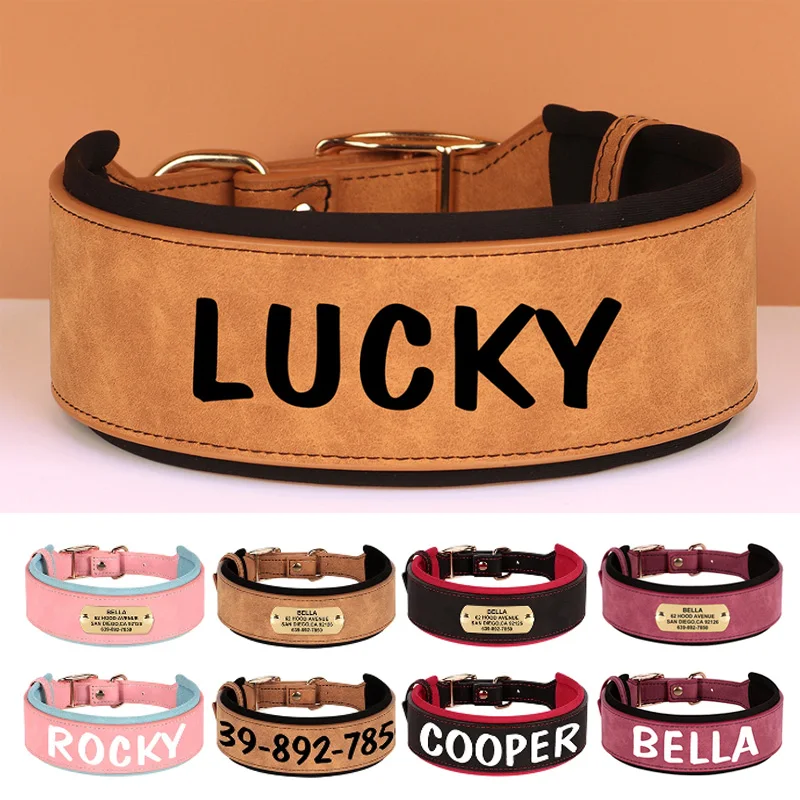 Wide Personalized PU Dog Collar 1