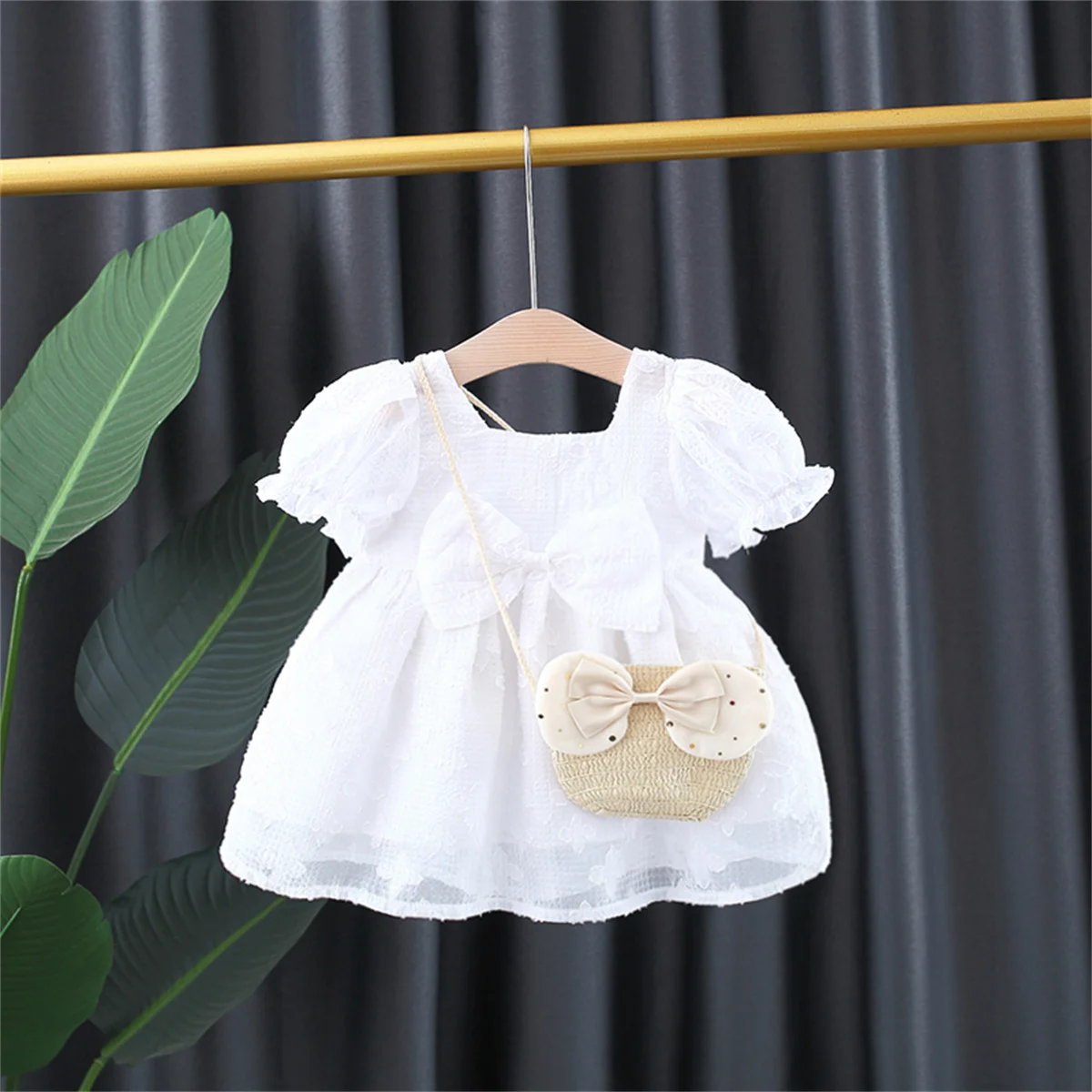 2-Piece Summer Baby Princess Dress+Bag Girl Baby Party Birthday Fairy Dress Preschool Children\'S Solid Color Clothes