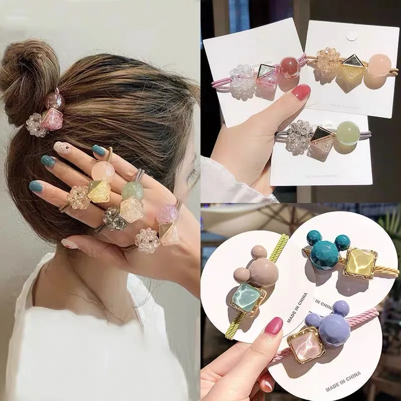 Women Crystal Ball Hair Ties Elastic Rubber Band Girl Acrylic Crystal Ball Korean Scrunchies Head Accessories Hairband Gift