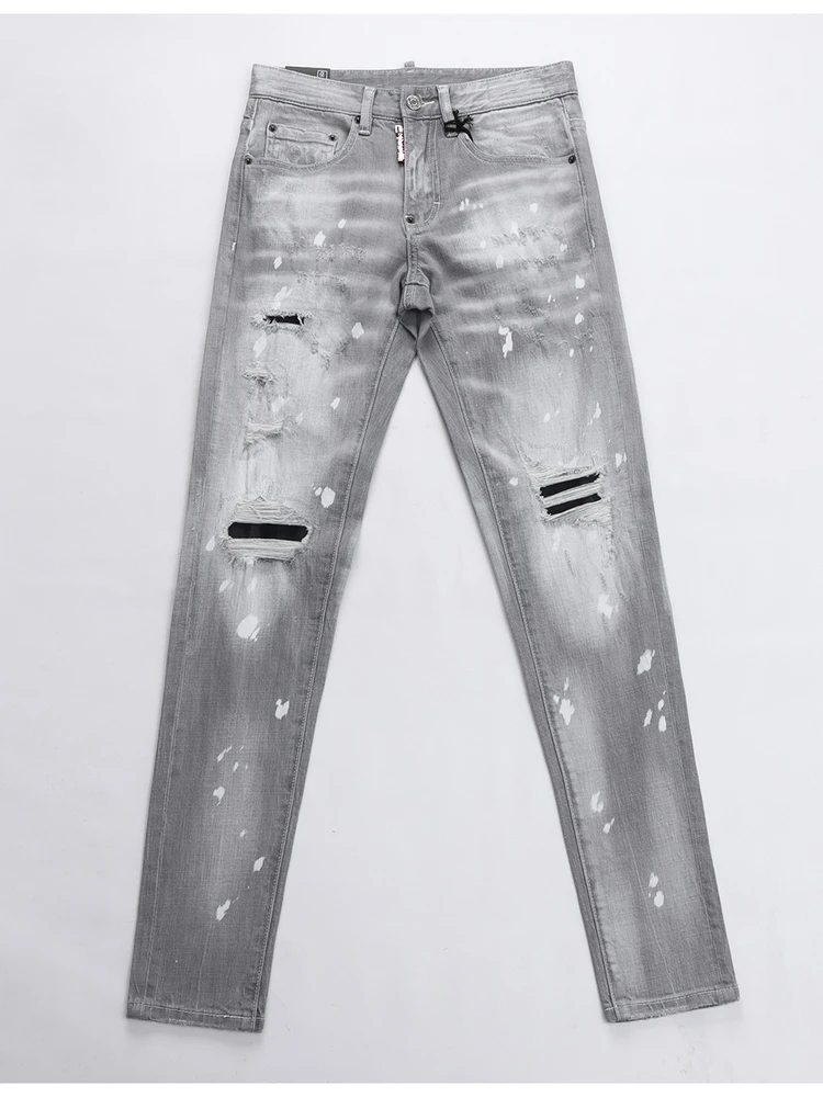 

Американские джинсы-скинни с рваными элементами для мужчин, модные городские молодежные джинсы с эффектом потертости, износостойкие