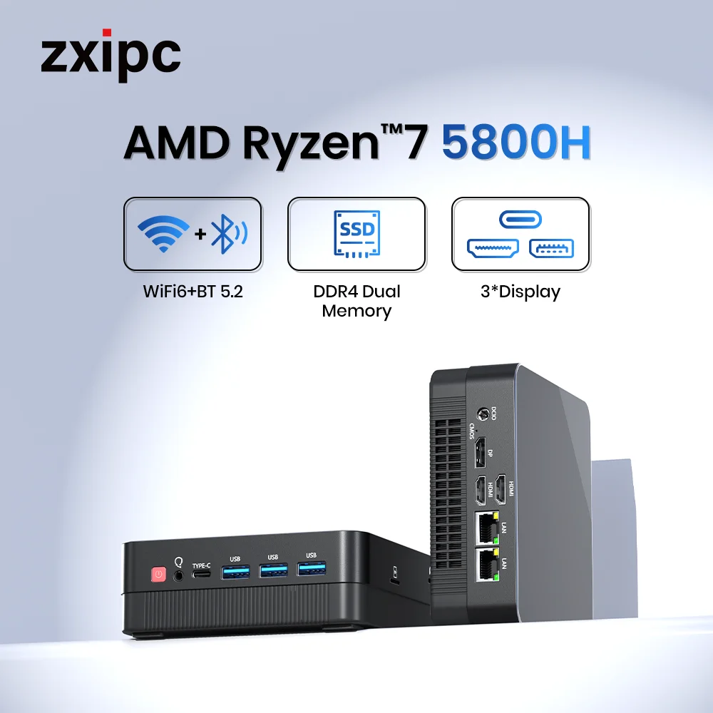 ZXIPC AMD Ryzen7 5800H 4800H 4300U كمبيوتر صغير ألعاب الجيب المزدوج LAN WIFI6 BT 5.2 Ryzen5 4500U 7730U NUC Office DDR4 NVMe