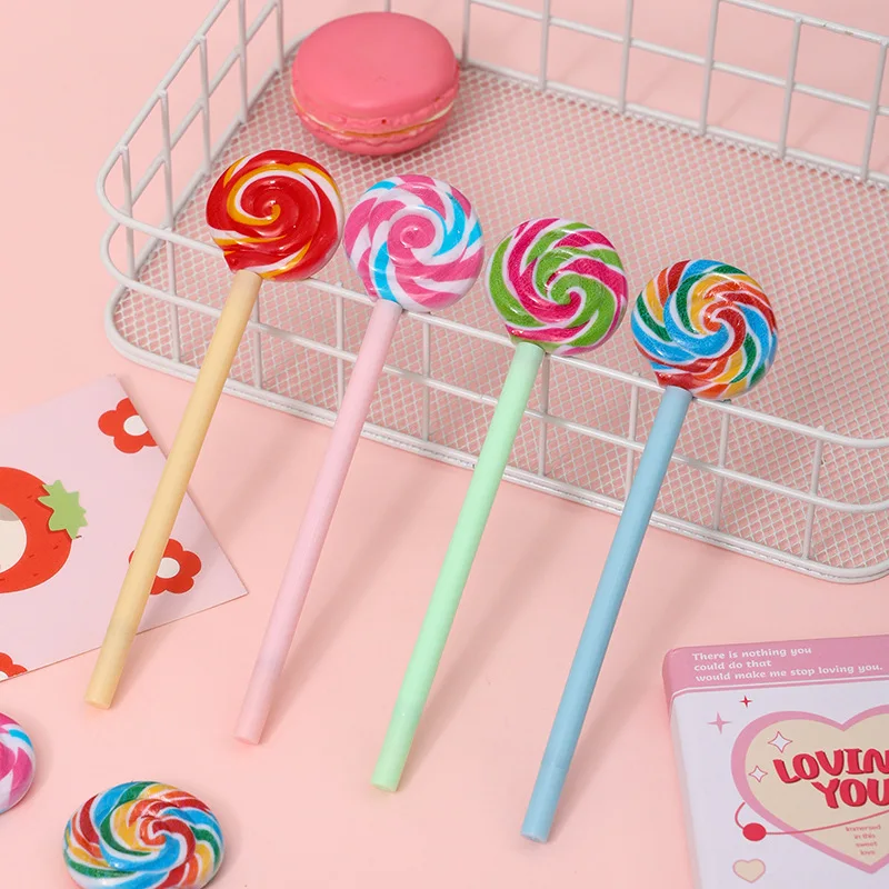 5 Random Color Simulation Lollipop Gel Pens, Student Gift Ballpoint Pens, Children's Prize Pens, Black Writing Pens
