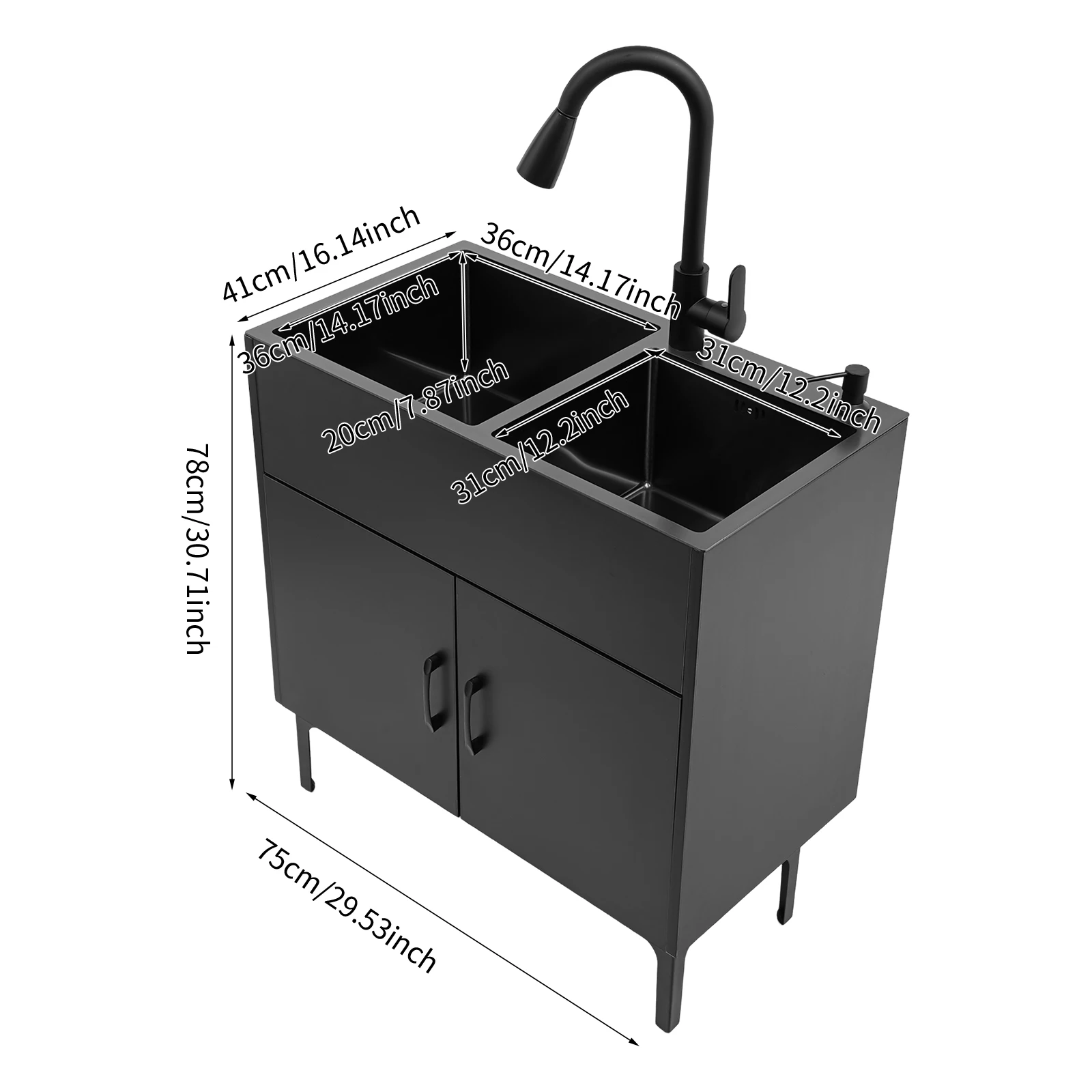 75x41 سنتيمتر خزانة حوض الغسيل ، متعددة الأغراض فائدة مع صنبور قابل للسحب ، للمطبخ غرفة الغسيل الطابق السفلي الفضاء ماكسيم