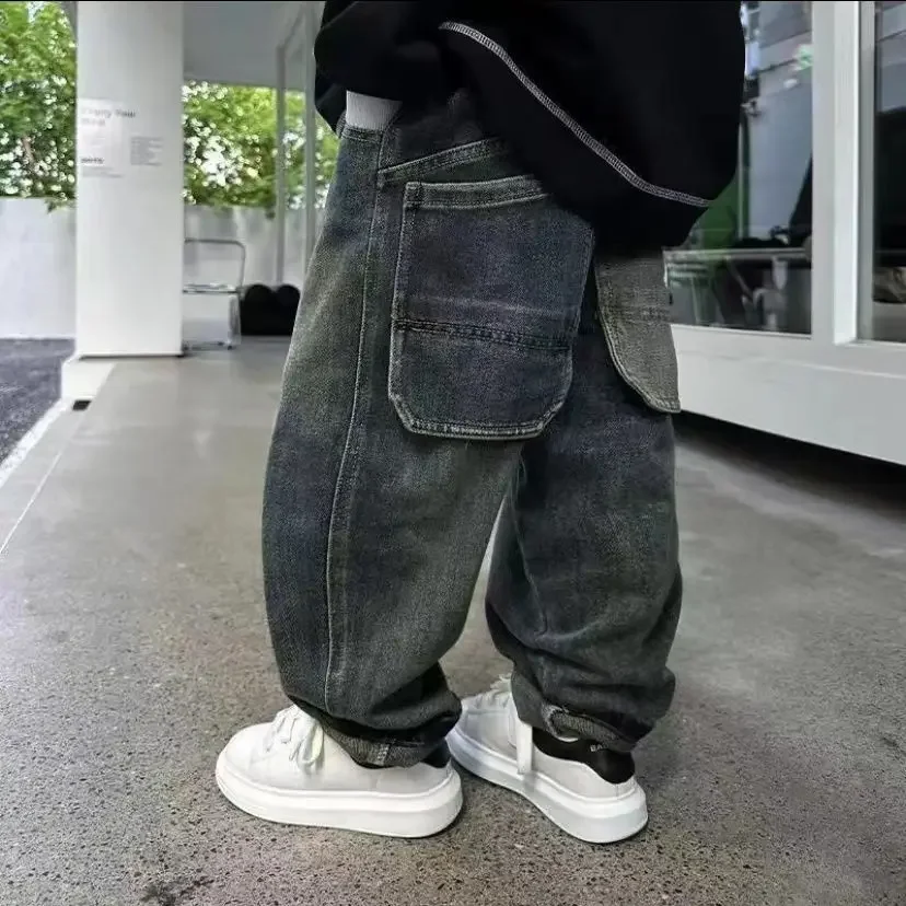 

Джинсы для маленьких мальчиков, весенне-осенние новые детские корейские модные брюки, детские повседневные брюки