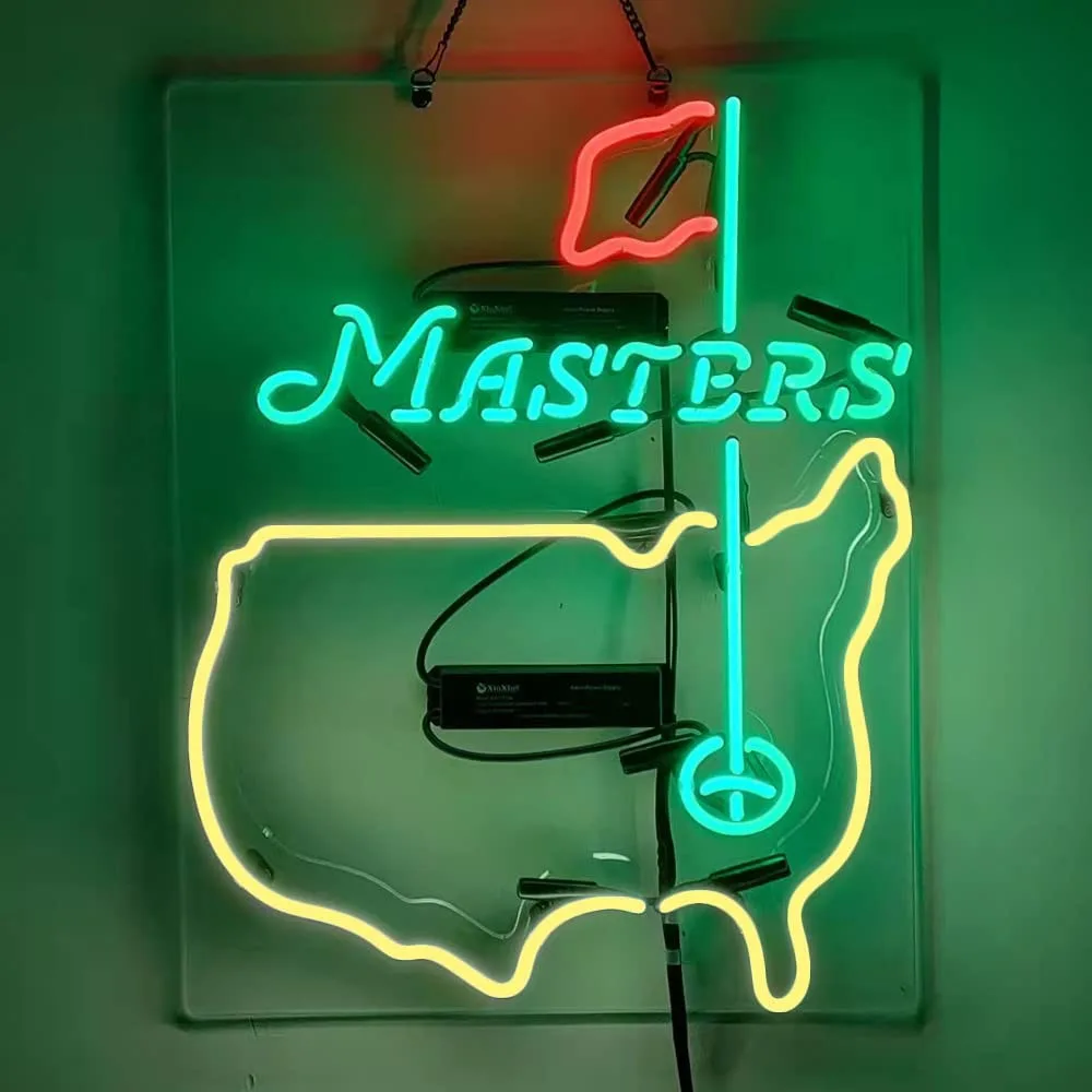 Masters Red Flag Neon Light Sign Custom Handmade Real Glass Tube Golf Game Bar Store Advertise Room Decor Display Lamp 15