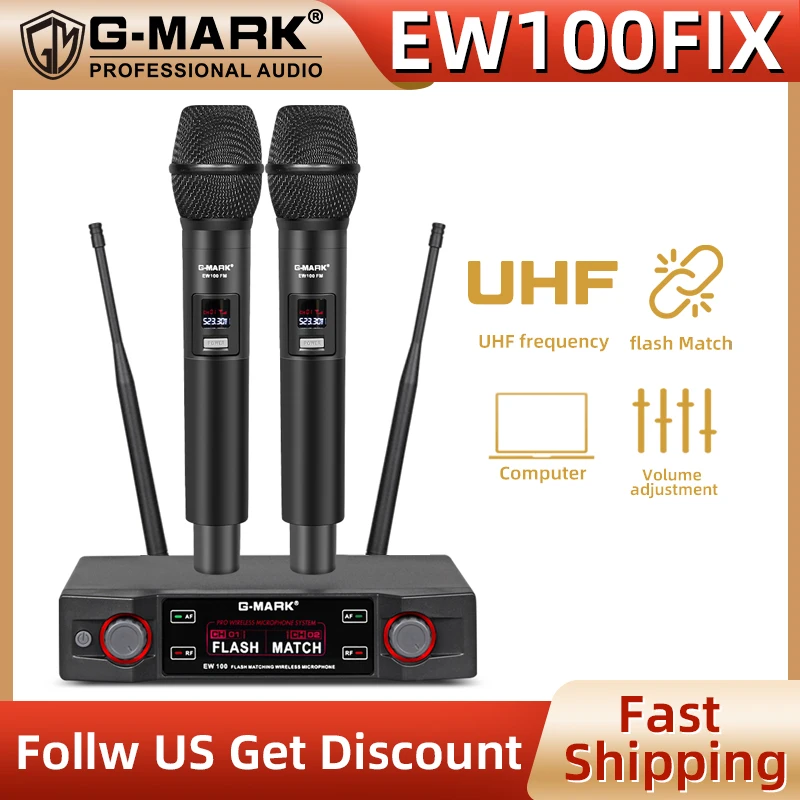 

Karaoke Microphone G-MARK EW100FIX Professional UHF Handheld Mic Fixed Frequency 50M For Home Party Show Wedding