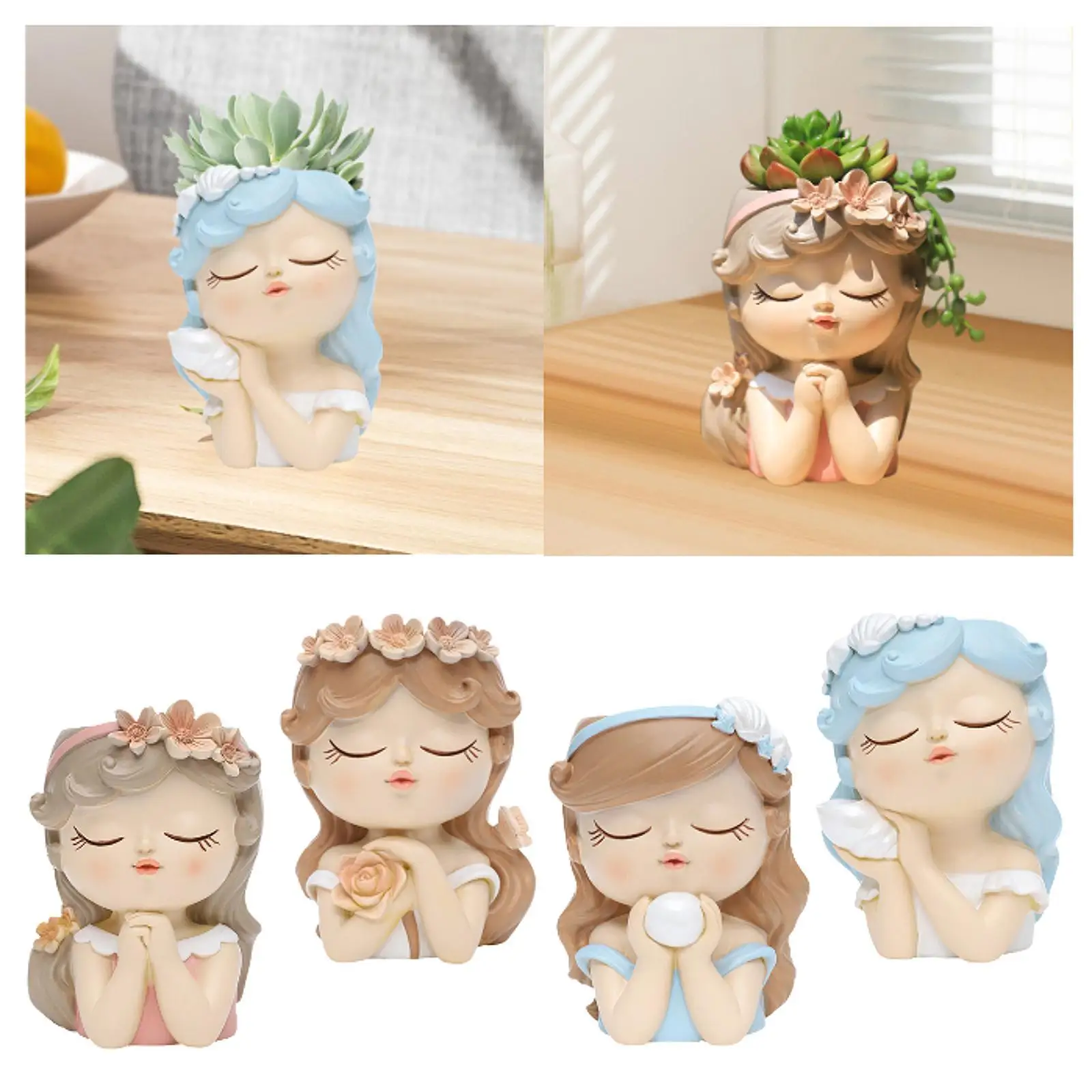 

Girl Head Planter Face Flower Pot Home Decoration Figurine Flower Vase Collection Cute Handicraft Planter Flowerpot