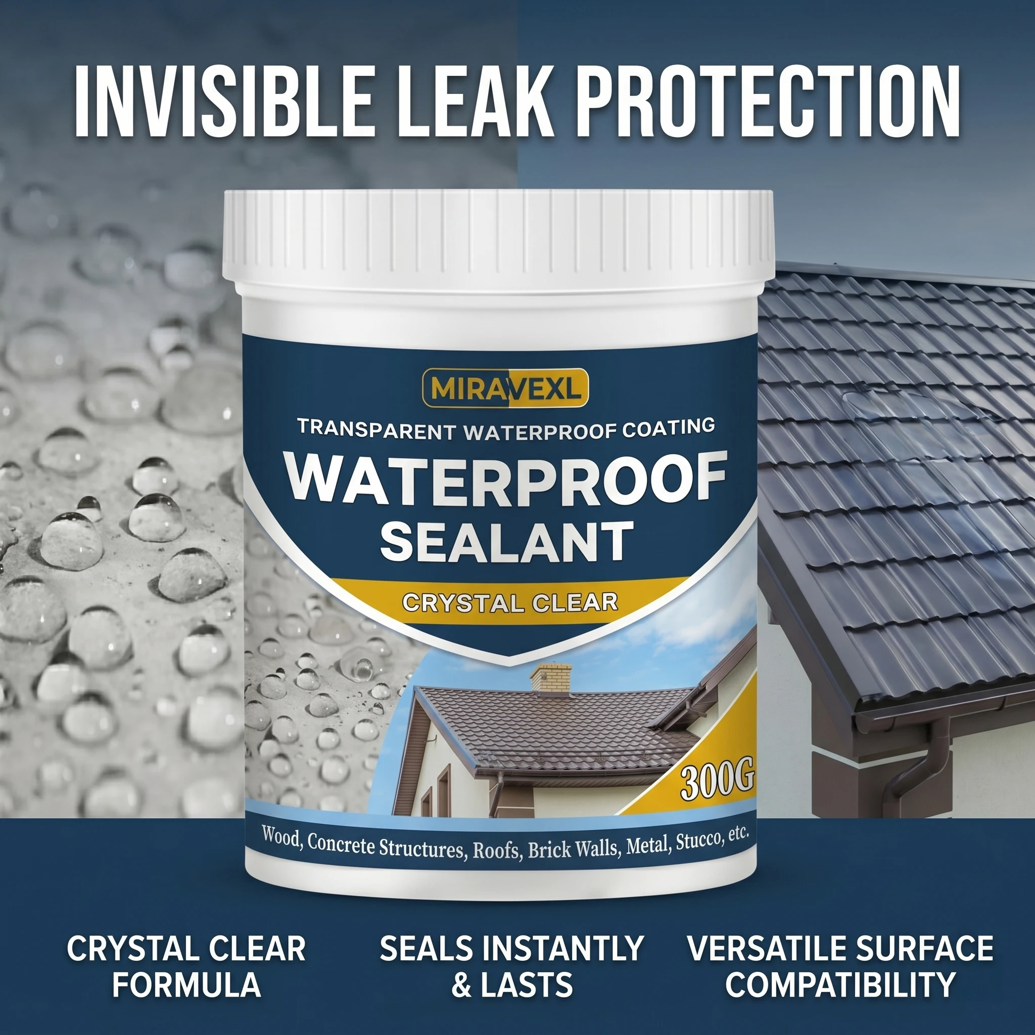 Image of MIRAVEXL Kristallklarer Wasserdichter Dichtungskitt Unsichtbarer Transparenter Klebstoff Anti-Leck Flüssigbeschichtung für Beton Holz Stuck Dach