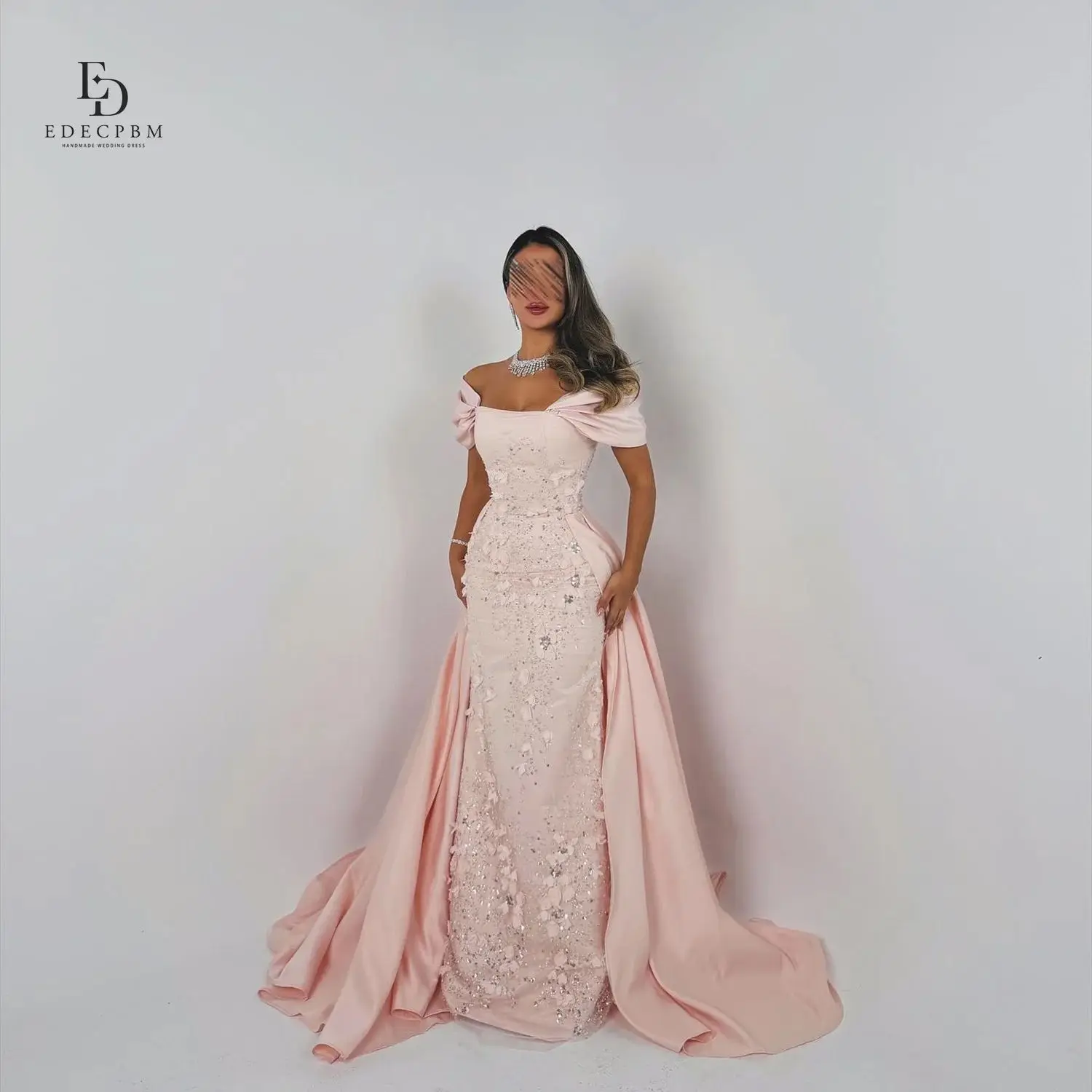 

EDECPBM Elegant Party Dresses 2025 Off the Shoulders Customized Women Evening Dress 3D Flowers Pink Wedding Dresses for Parties