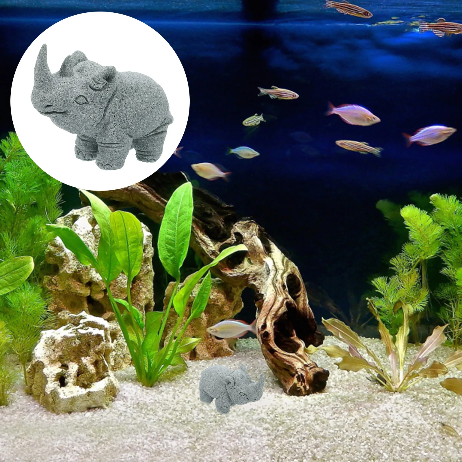 

Fish Aquarium Decor Stone Rhino Sculpture Aquarium Ornament Small Rhino Statue Fish Tank Decoration Table Ornaments