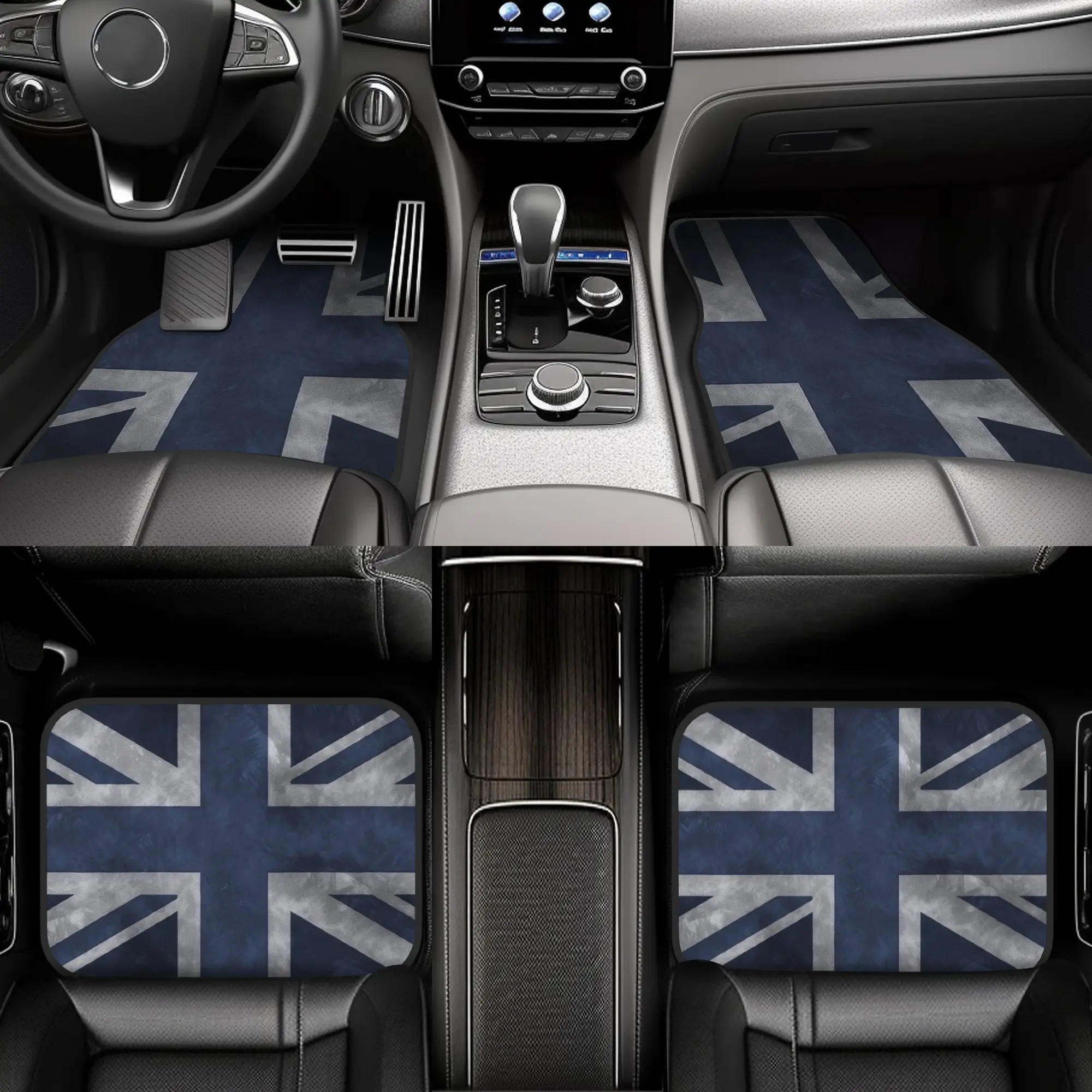 4pcs Blue Retro Union Jack Car Floor Mats, Durable, Suitable For Football Lovers, Fun Design, Interior Carpet, Long-lasting Qual