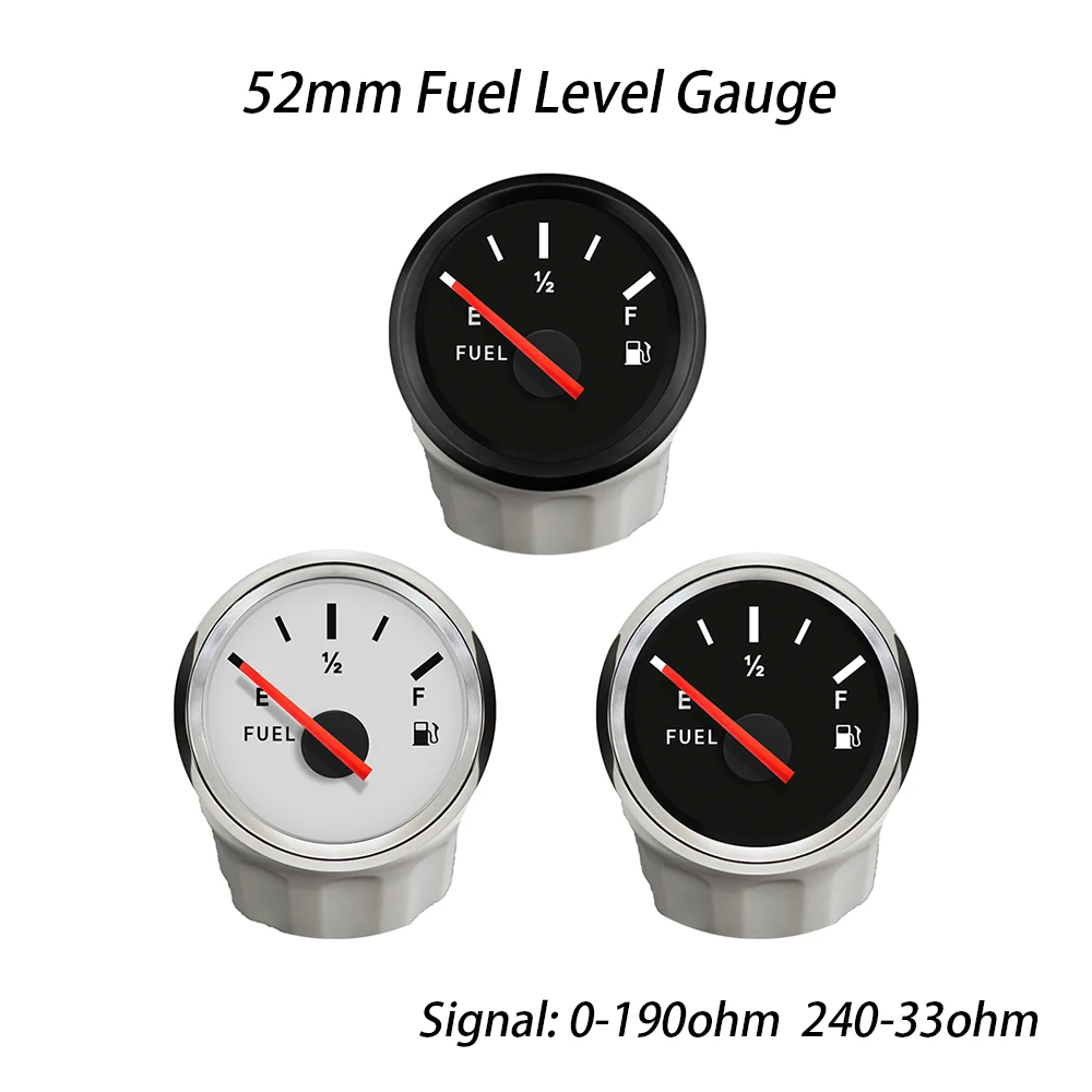 Rhaxel 52mm Fuel Level Gauge 0-190ohm 240-33ohm Signal with Red Backlight for Cars Motorcycles Truck Vessels Yachts