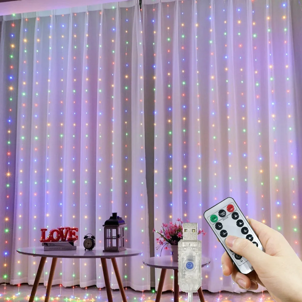 

1 шт. светодиодные гирлянды для штор, питание от USB с дистанционным управлением, рождественская гирлянда для спальни, сказочная лампа, украшение для свадебной вечеринки, дома