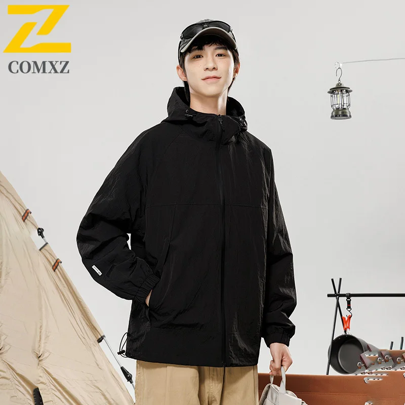 Street Sports Thin Waterproof Jacket Men's Women Spring New Solid Color Windproof Windbreaker Outdoor Camping Hiking Hooded Coat