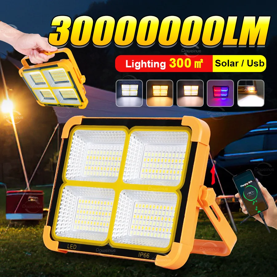 

New Solar Camping Light USB Rechargeable Outdoor Tent Lights Super Bright Handheld Flashlight 20000mAh Lantern Emergency Lamp