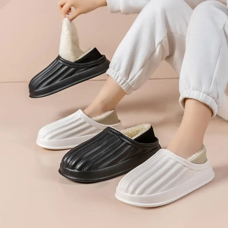 

2023 New Simple Waterproof Cotton Shoes Thickened Warm Anti-Slip Men and Women's Fashion Slippers Home Comfortable Plush Shoes