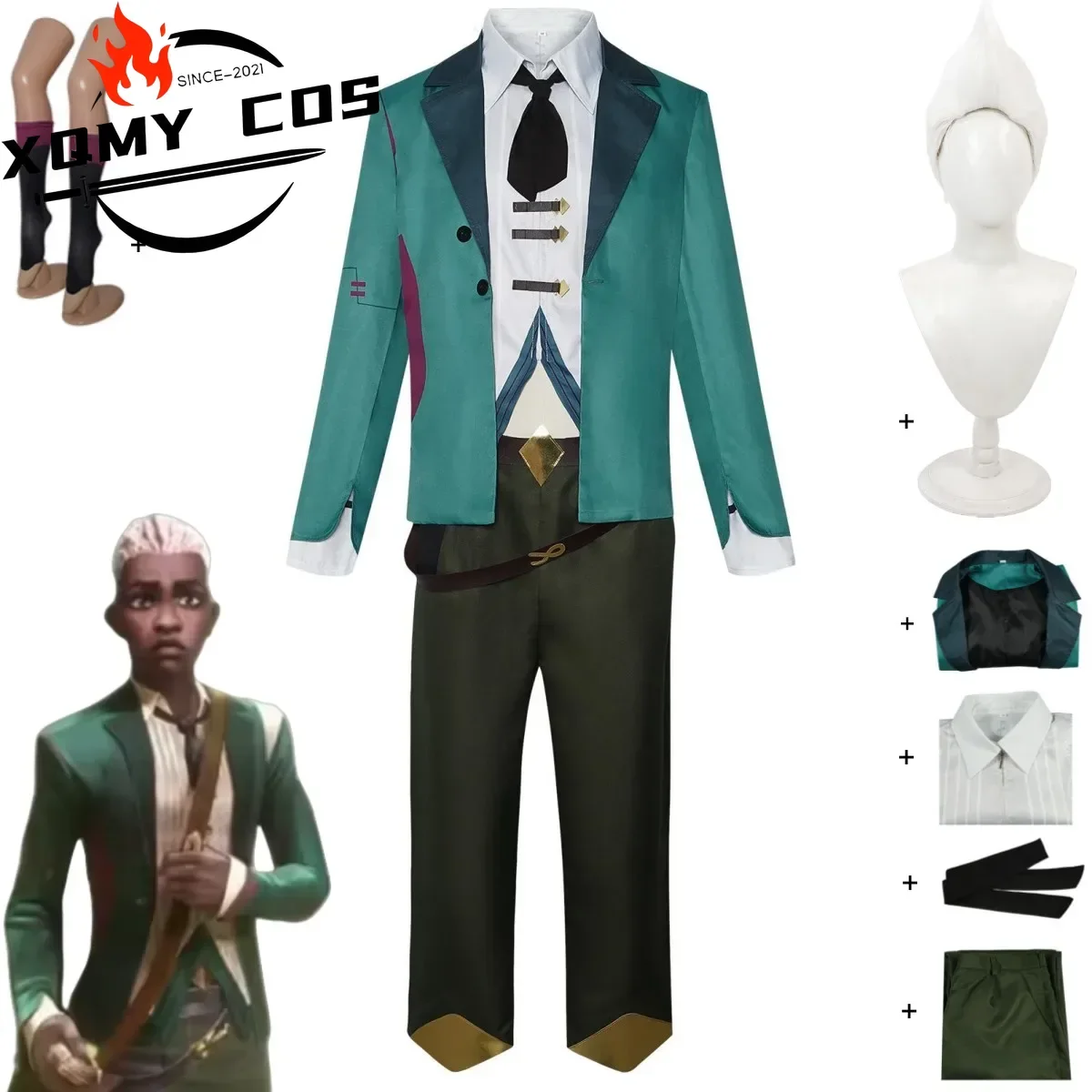 

XqAnime Game LOL Movie Arcane2 Ekko Boy Who Shattered Time Косплей Костюм Зеленое пальто Униформа Рубашка Парик Взрослый мужчина Карнавальный костюм