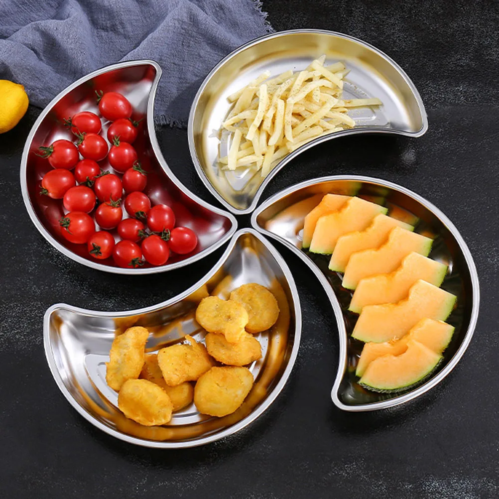 

304 Stainless Steel Moon Platter Round Storage Dessert Tray Pastry Kitchen Bedroom Multipurpose Food Plate Household Tableware