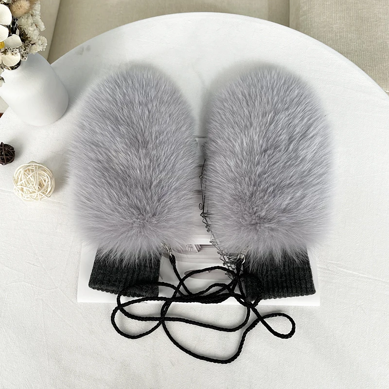 ICYMI New Women 100% Real Knitted Thick Genuine Fox Fur Mittens