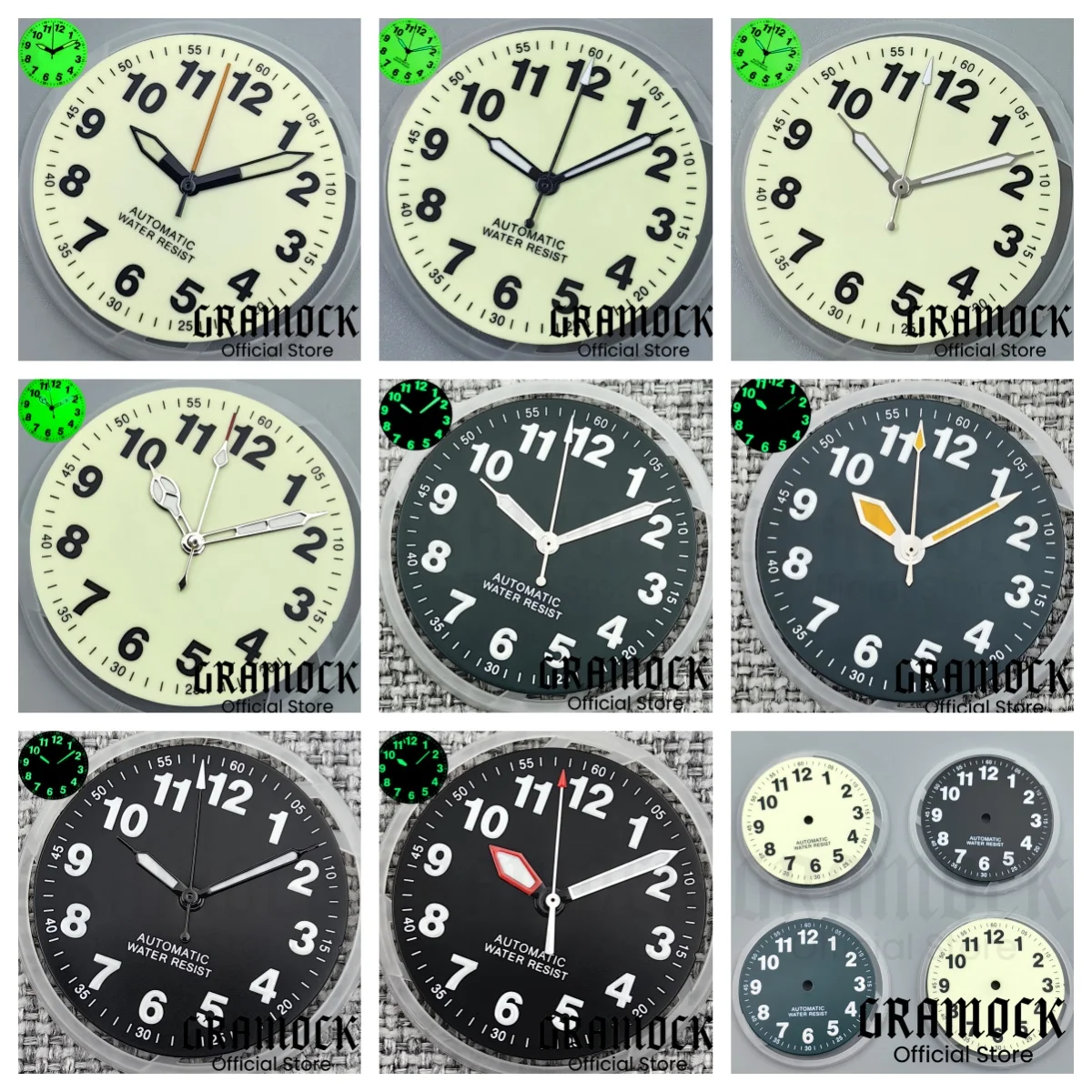 Gramock New 29mm Full Green Luminous Twelve-Digit Pilot Cream Dial And Hands Suitable For NH35/36 ETA PT5000 Miyota8215 Movement