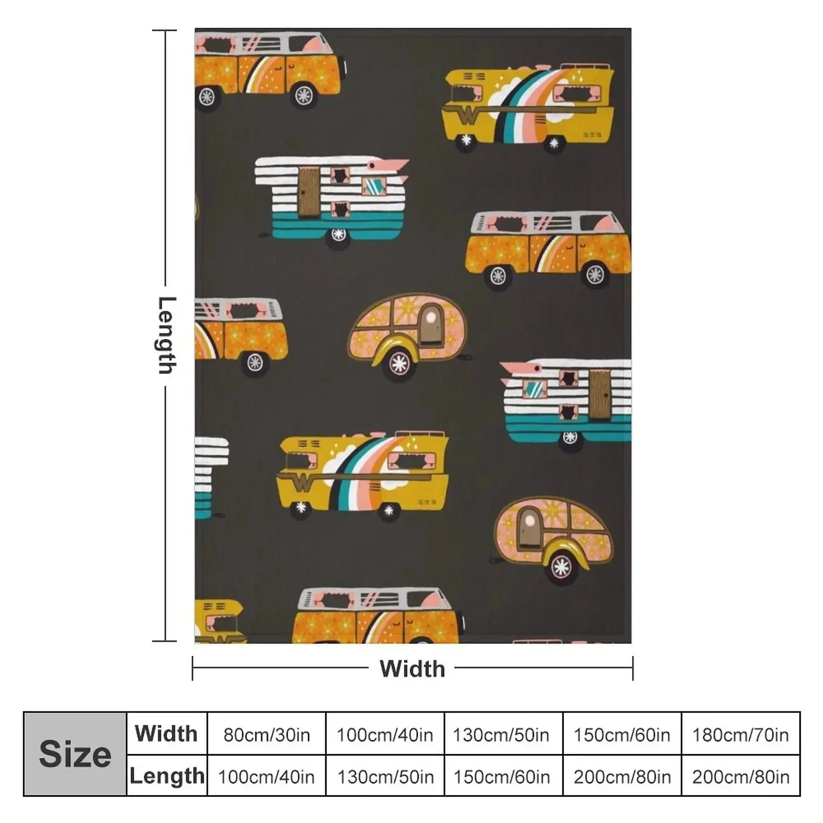 Retro Road Trip – Charcoal Throw Blanket couch cozy soft plush fuzzy picnic outdoor blanket