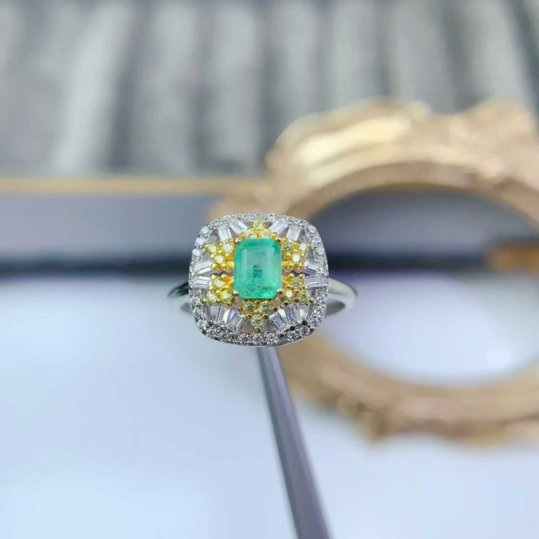 

925 Silver Ring for Wedding Natural Emerald Silver Ring 4mm*5mm 0.5ct Colombian Emerald Jewelry for Party