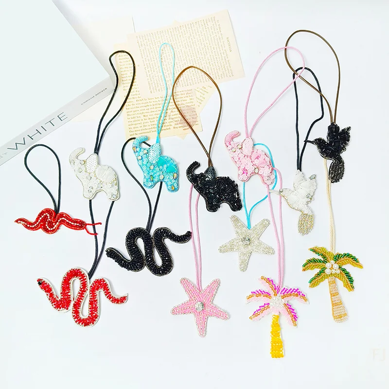 

[YU]3D Handmade Rhinestone Beaded Coconut Tree Butterfly Hanging Rope Patches Lanyard Patch Beading Applique Patch