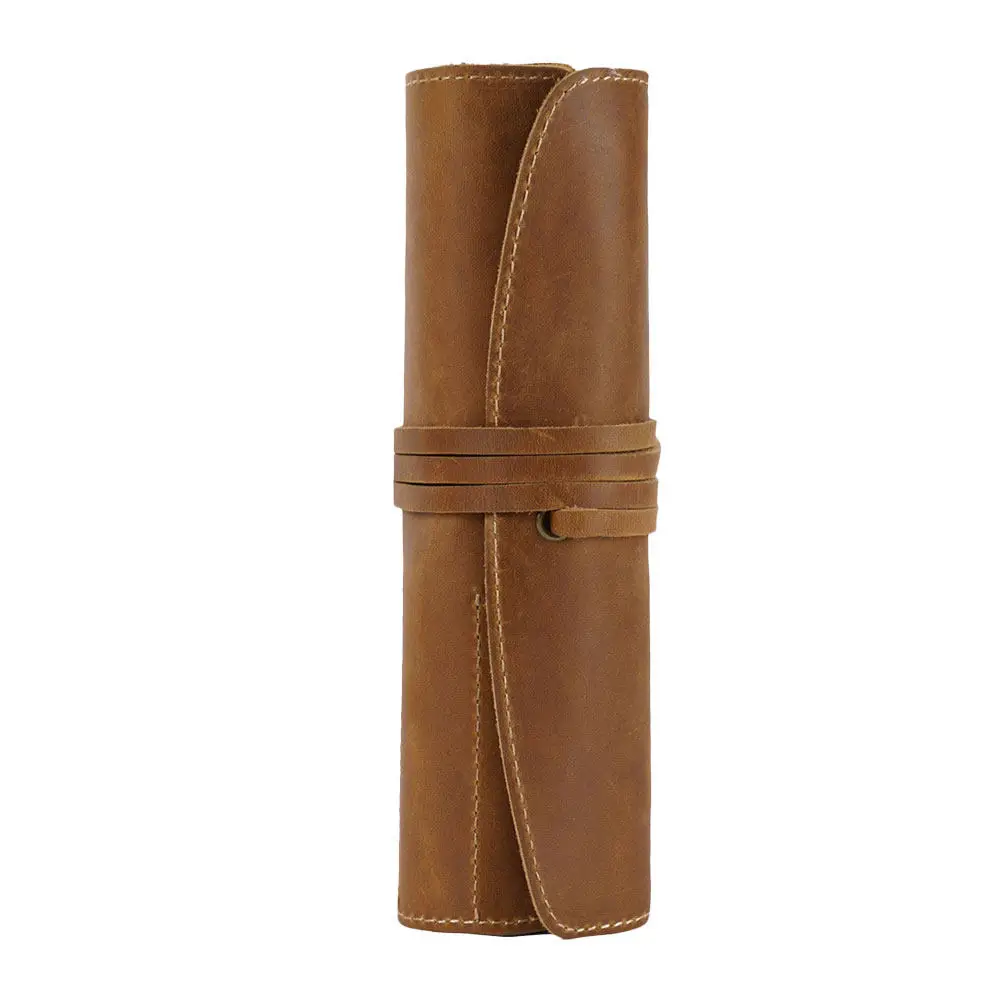 Vintage Handmade Pen Pouch Roll-Up Design for Fountain Ballpoint Rollerball Pens Office College Use Pen Holder