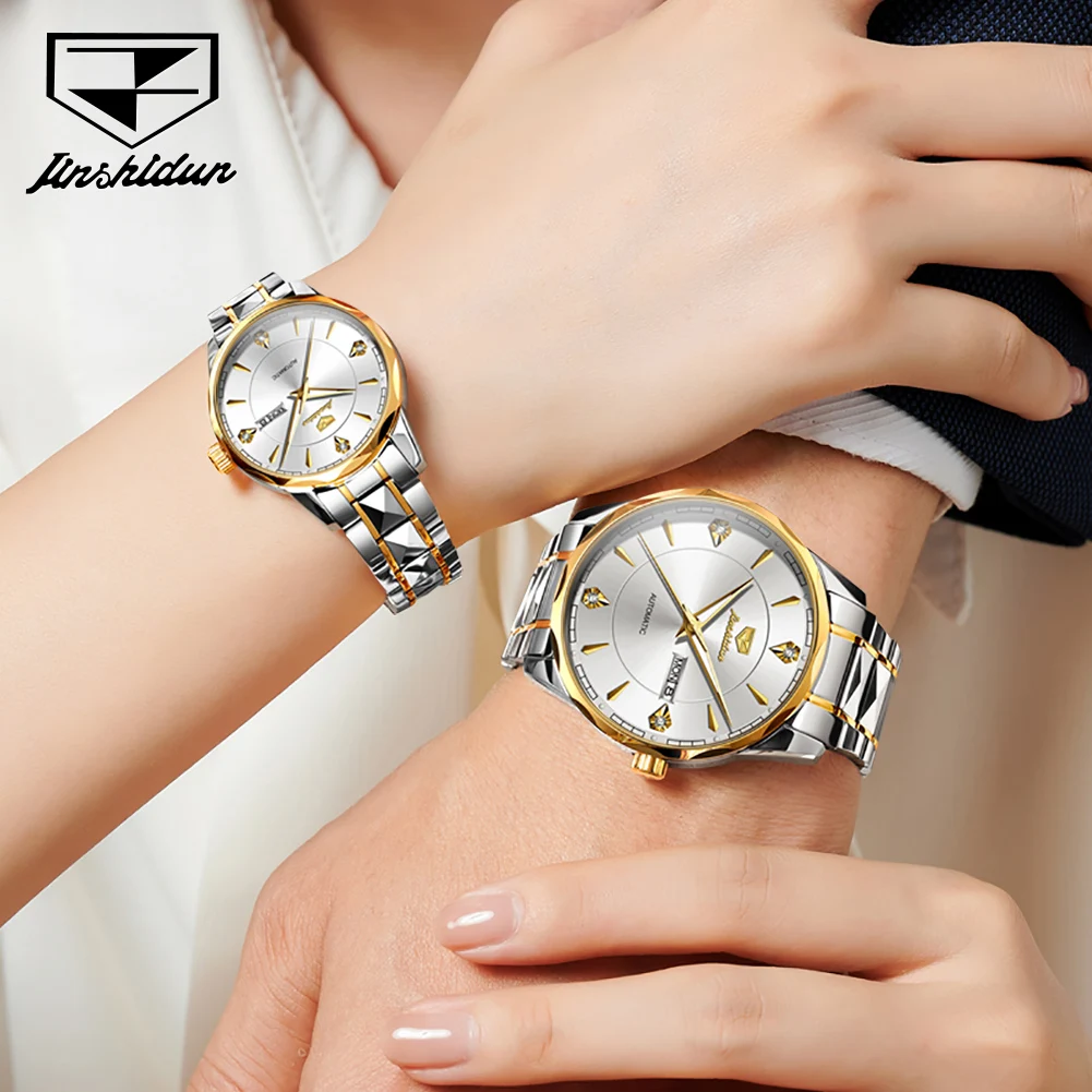 JSDUN-Montre Mécanique existent de Luxe pour Homme et Femme, Marque Supérieure, Étanche, Bracelet en Acier au Tungstène, Date, Couples, 2024