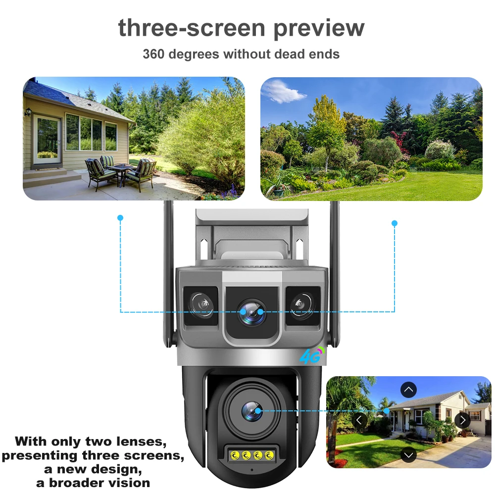 4K 8MP WiFi IP Camera Outdoor 3 Screen View PTZ Surveillance Cam Auto Tracking CCTV Surveillance Security Cam P2P Street Camera