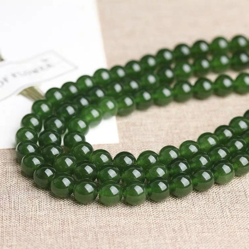 Natural Hetian Jade Jasper Elastic Bracelet, Round Bead, Semi-Finished Jade Chalcedony, DIY Jewelry