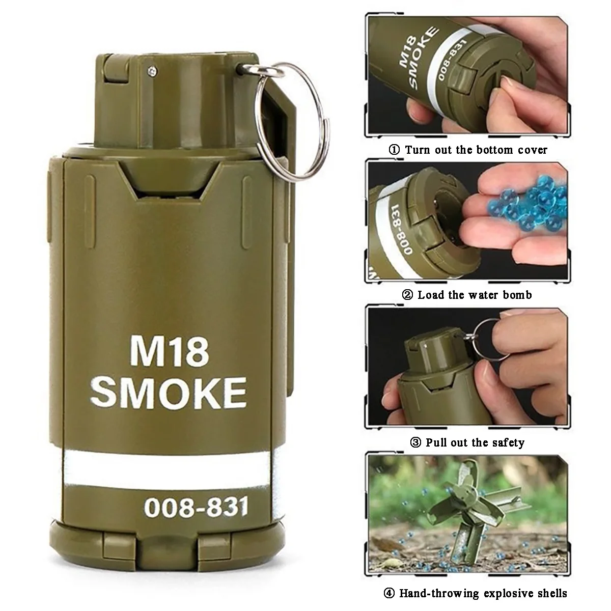 AQzxdc Tactical Smoke Grenade Model M18 Burst Mine Water Bomb Grenade Bouncing Smoke Grenade Airsoft Grenade Model