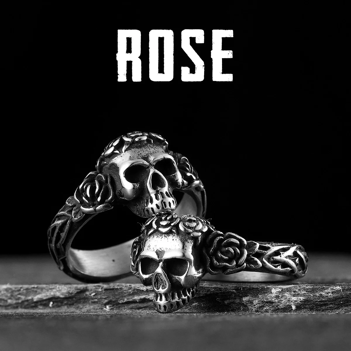 Aesthetic Rose Skull Men Rings Stainless Steel Women Jewelry Punk Rock Vintage Black Gothic Fashion Accessories Gift Wholesale