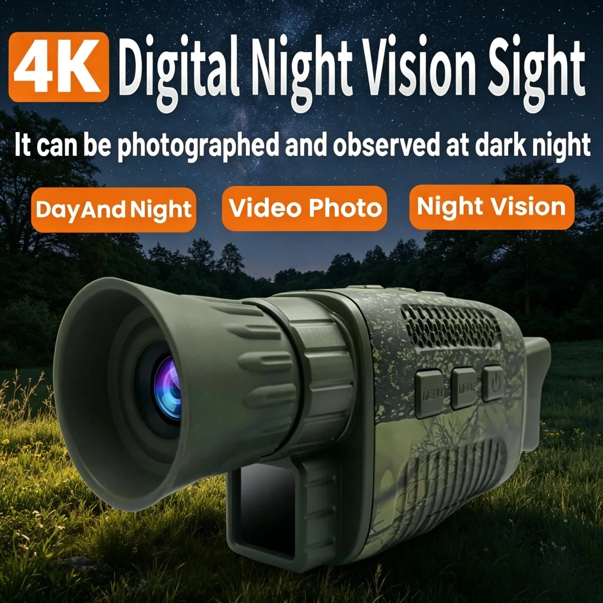 NV1000 Infrared Night Vision Monocular Camera, 5X Digital Zoom, 9 Languages, 200M Full Dark Viewing Distance for Hunting