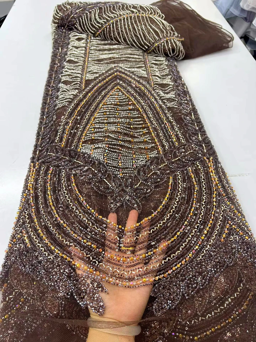 High Quality African Tulle Embroidered Lace Fabric with Beads 2026 French Mesh Net Sequins for Wedding Dresses African Style