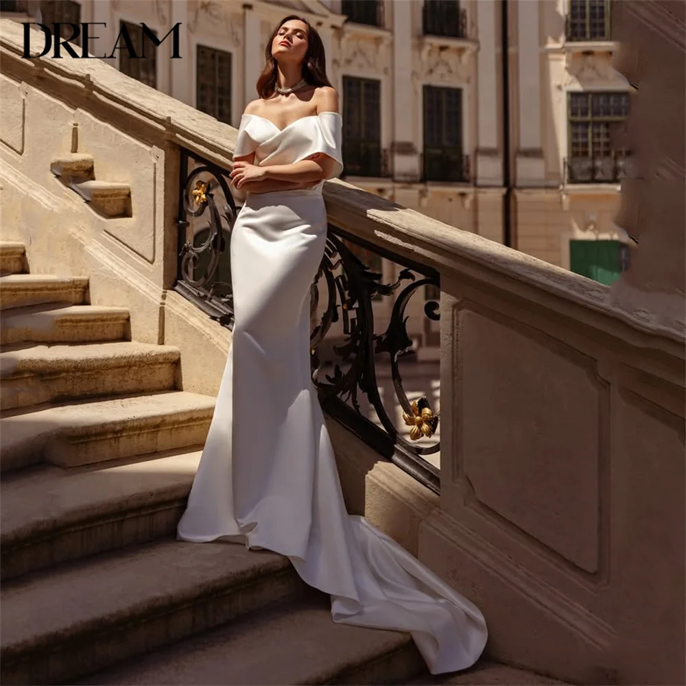

Elegant Satin Mermaid Wedding DressesWith Detachable Train Sweetheart Pleat Open Back Bridal Gown Vestidos De Novia Customized